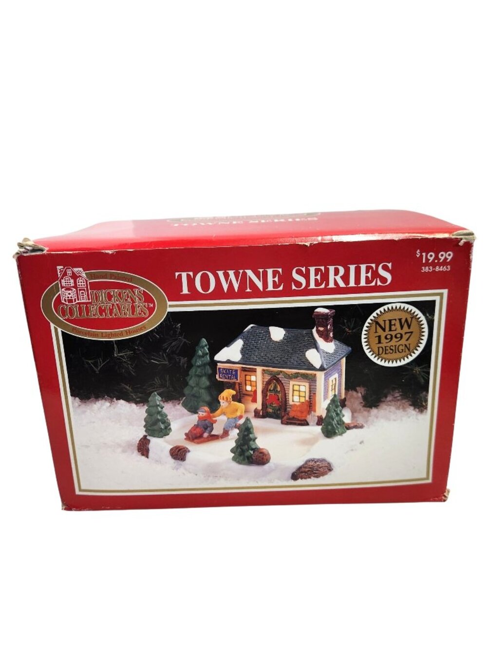 Dickens Collectables Towne Series Porcelain Skating Pond Lighted House 1997